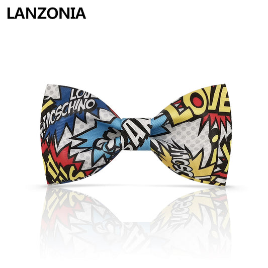 Lanzonia Men's Funny Bowtie Fashion Colorful Graffiti Letter Bow Tie - Lanzonia