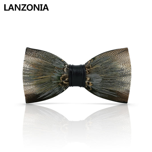 Lanzonia Boy's Bowtie Handmade Feather Bow Tie for Kids - Lanzonia