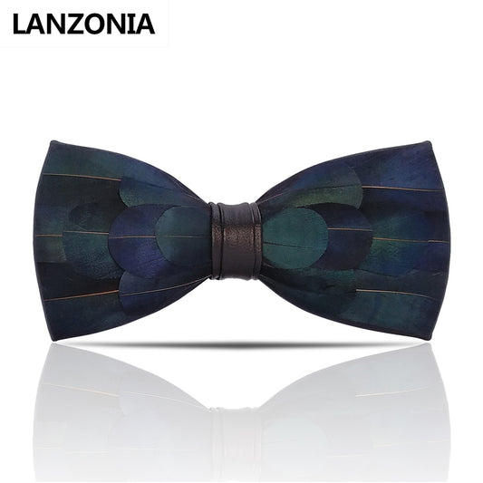 Lanzonia Feather Handmade Mens Bow Tie - Lanzonia