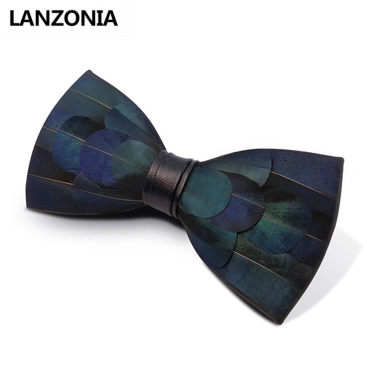 Lanzonia Feather Handmade Mens Bow Tie - Lanzonia