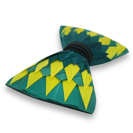 Lanzonia Feather Men's Bowtie Handmade Green and Yellow Bow Tie for Party Holiday Ball Wedding