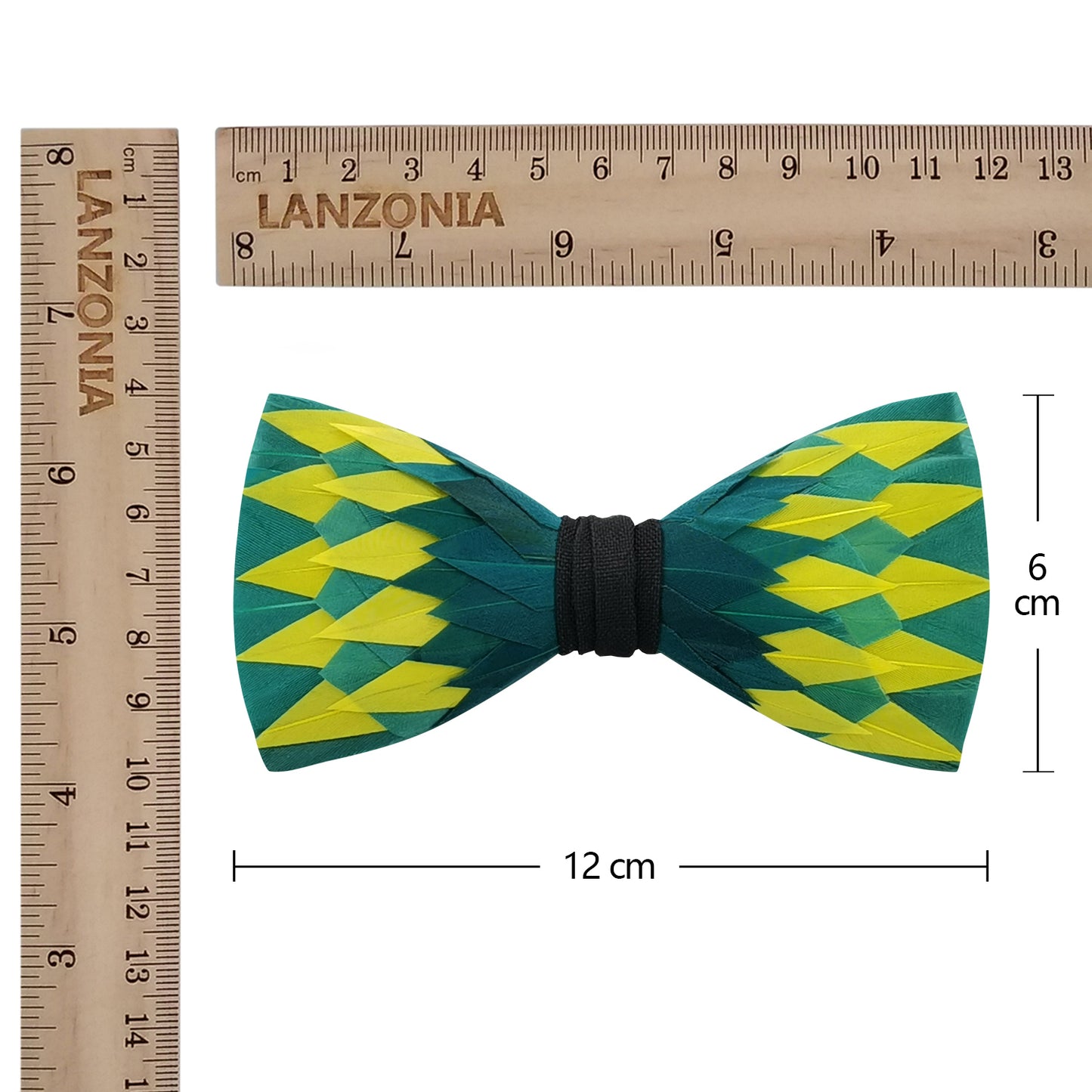 Lanzonia Feather Men's Bowtie Handmade Green and Yellow Bow Tie for Party Holiday Ball Wedding
