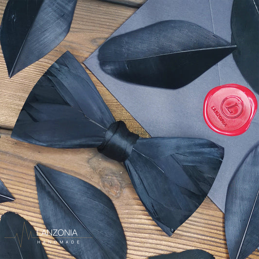 Lanzonia Feather Bow Tie for Men Handmade Black Bowtie for Wedding