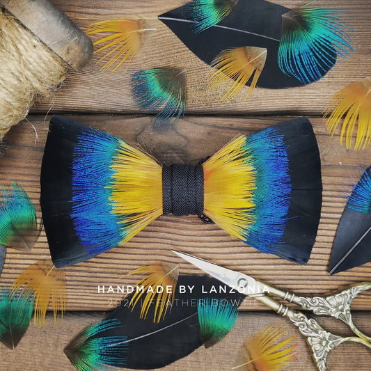 Lanzonia Feather Mens Bowtie Handmade Bow Tie for Party Holiday Ball Wedding