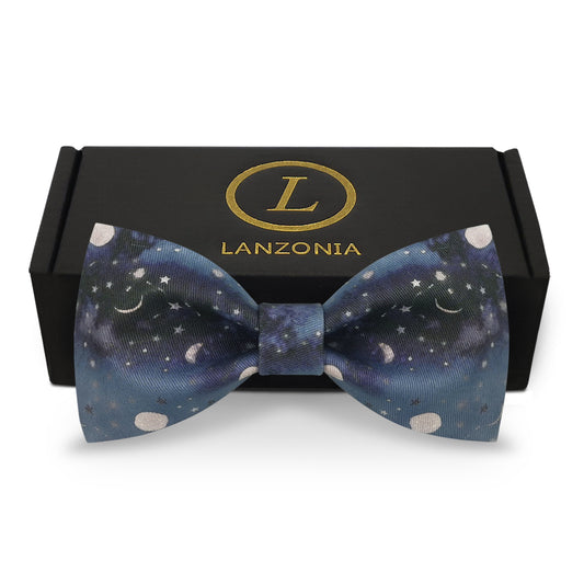 Lanzonia Funny Bowtie Men Moon and Star Night print Bow Tie for Party Holiday Brithday