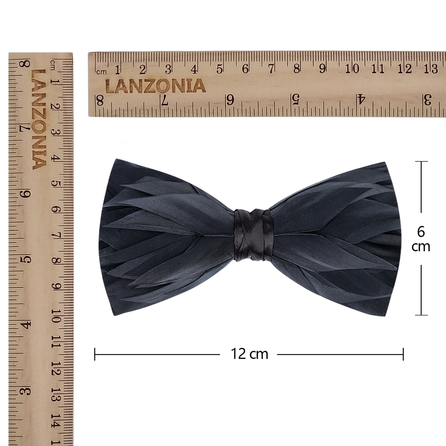 Lanzonia Feather Bow Tie for Men Handmade Black Bowtie for Wedding