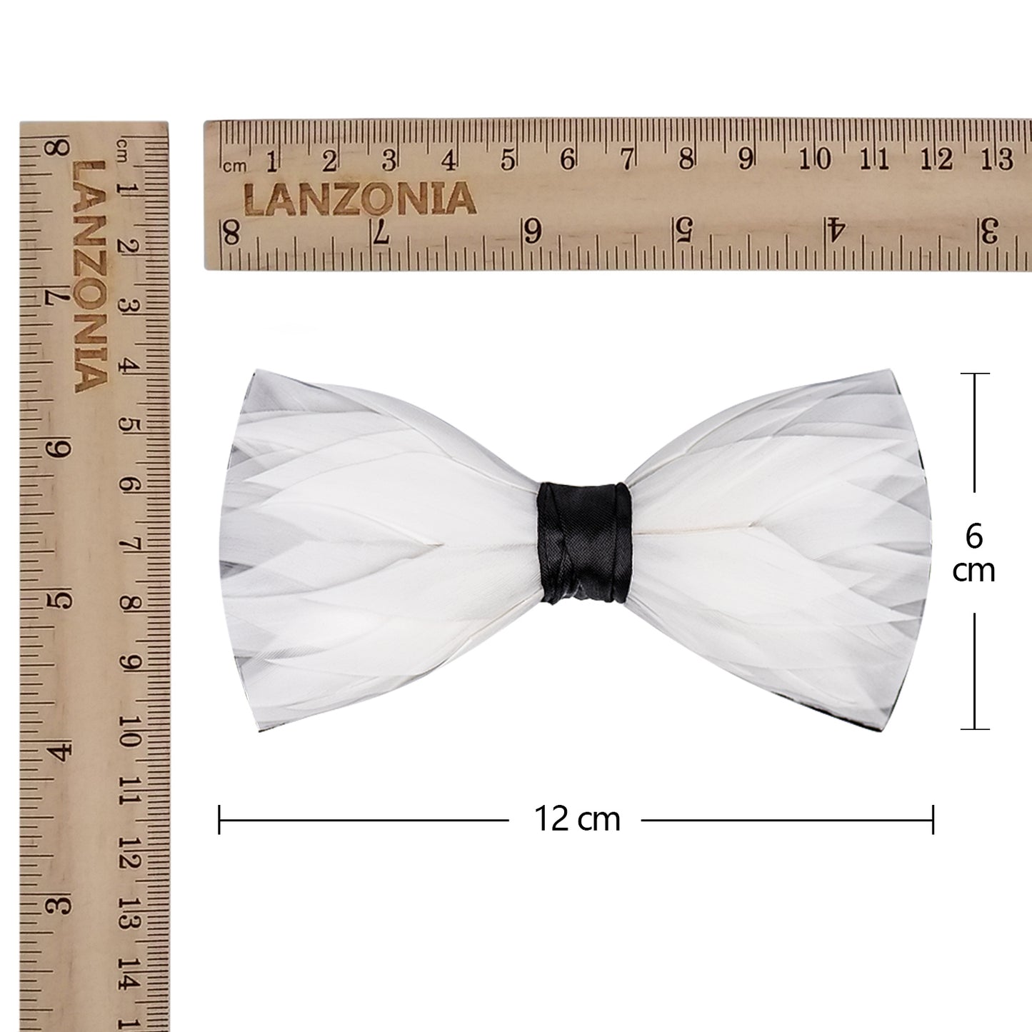 Lanzonia Men's Feather Bow Tie Handmade White Bowtie for Wedding Holiday Party Business
