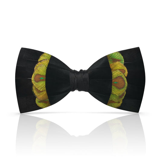 Lanzonia Men's Feather Bow Tie Handmade Black Peacock Bowtie for Wedding Holiday