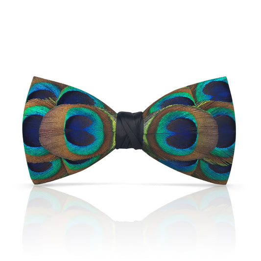 Lanzonia Men's Feather Bow Tie Handmade Peacock Bowtie for Wedding Holiday Party