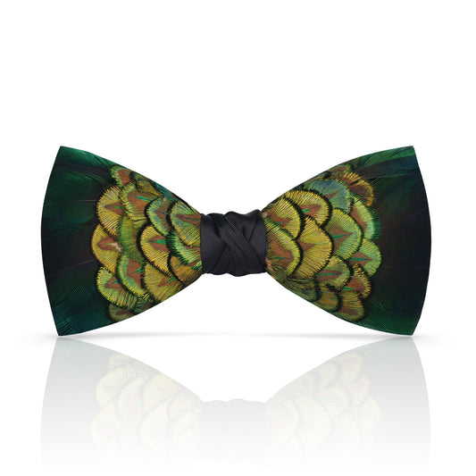 Lanzonia Men's Feather Bow Tie Dark Green Handmade Peacock Bowtie for Wedding Holiday Party