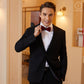 Lanzonia Mens Wedding Wine Red Bowtie Feather Hnadmade Bow Tie