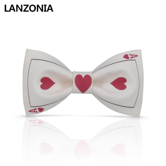 Lanzonia Men's Luncky Wedding Bowtie A of Hearts Poker Print Bow Tie - Lanzonia