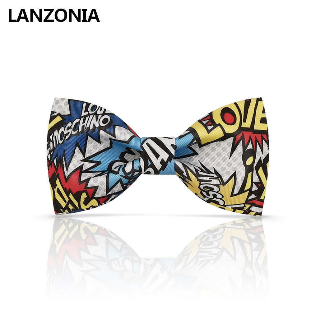 Lanzonia Men's Funny Bowtie Fashion Colorful Graffiti Letter Bow Tie - Lanzonia