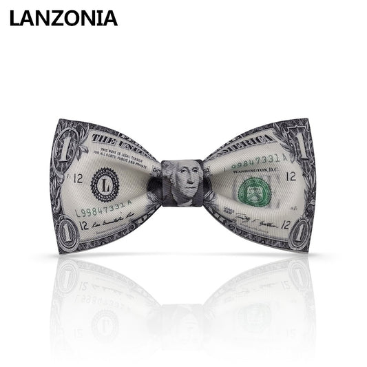 Lanzonia Boy's Bowtie Kids Funny Money Print Bow Tie - Lanzonia