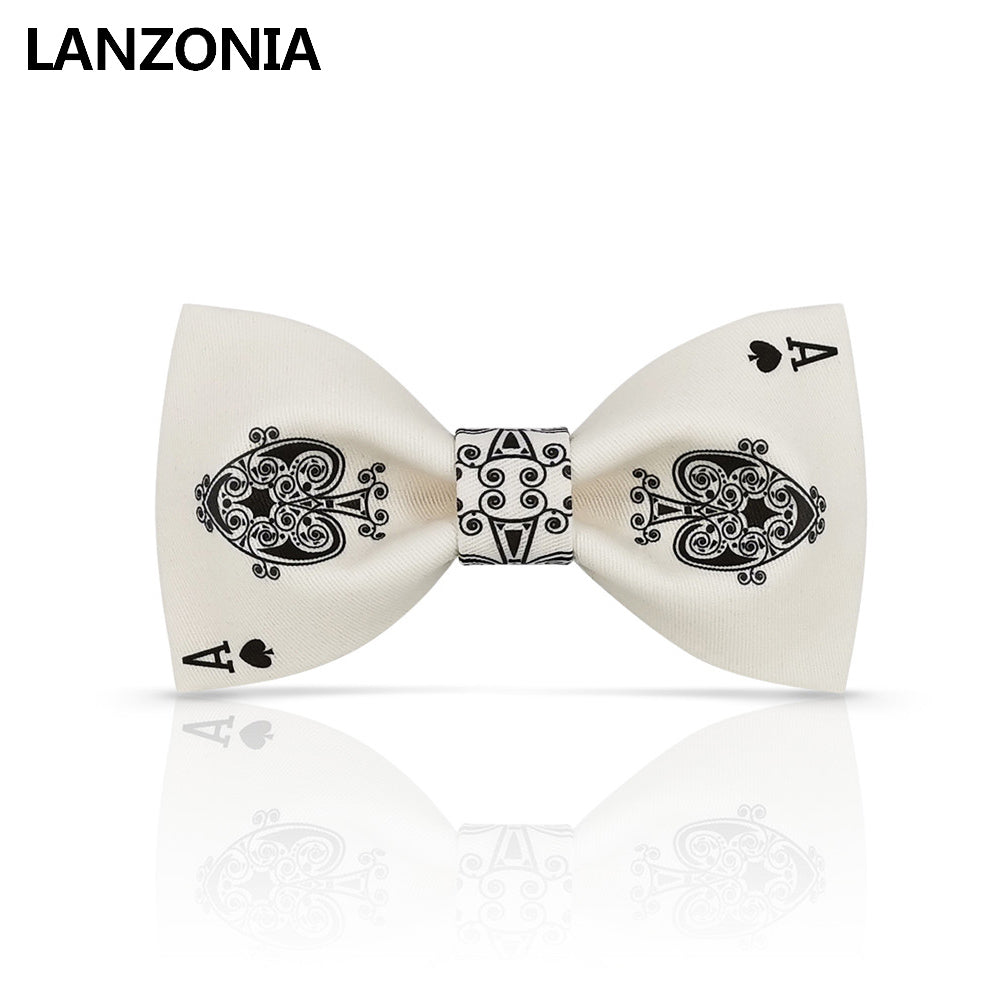 Lanzonia Men's Funny Wedding Bowtie Spades A Poker Pattern Bow Tie - Lanzonia