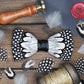Lanzonia Men's Feather Bow Tie Handmade White and Black Polka Dot Bowtie for Wedding Holiday