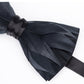 Lanzonia Feather Bow Tie for Men Handmade Black Bowtie for Wedding