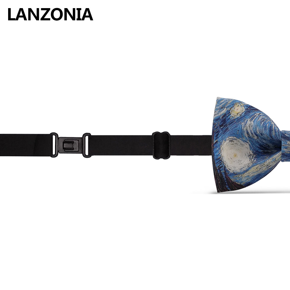 Lanzonia Men's Designer Blue Oil Painting Patterned Bow Tie - Lanzonia