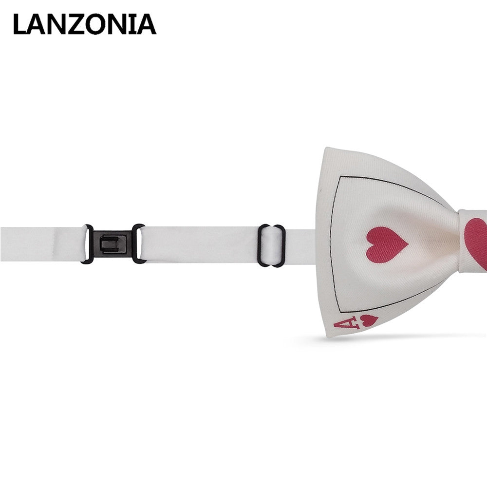 Lanzonia Men's Luncky Wedding Bowtie A of Hearts Poker Print Bow Tie - Lanzonia