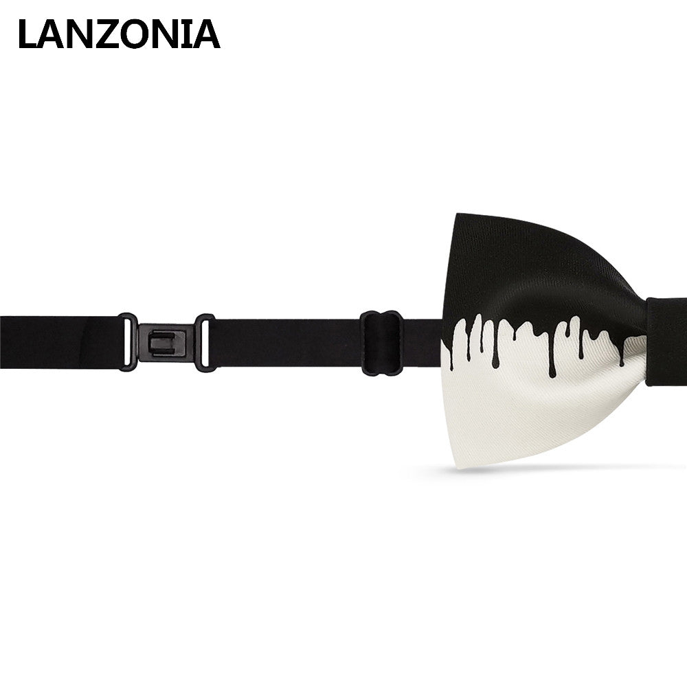 Lanzonia Men's Black and White Bowtie Wedding Ink Pattern Bow Tie - Lanzonia