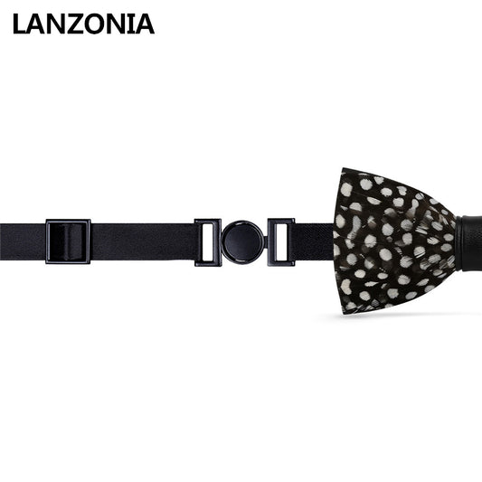 Lanzonia Boy's Handmade Bowtie Feather Polk Dot Black Bow Tie for Kids - Lanzonia