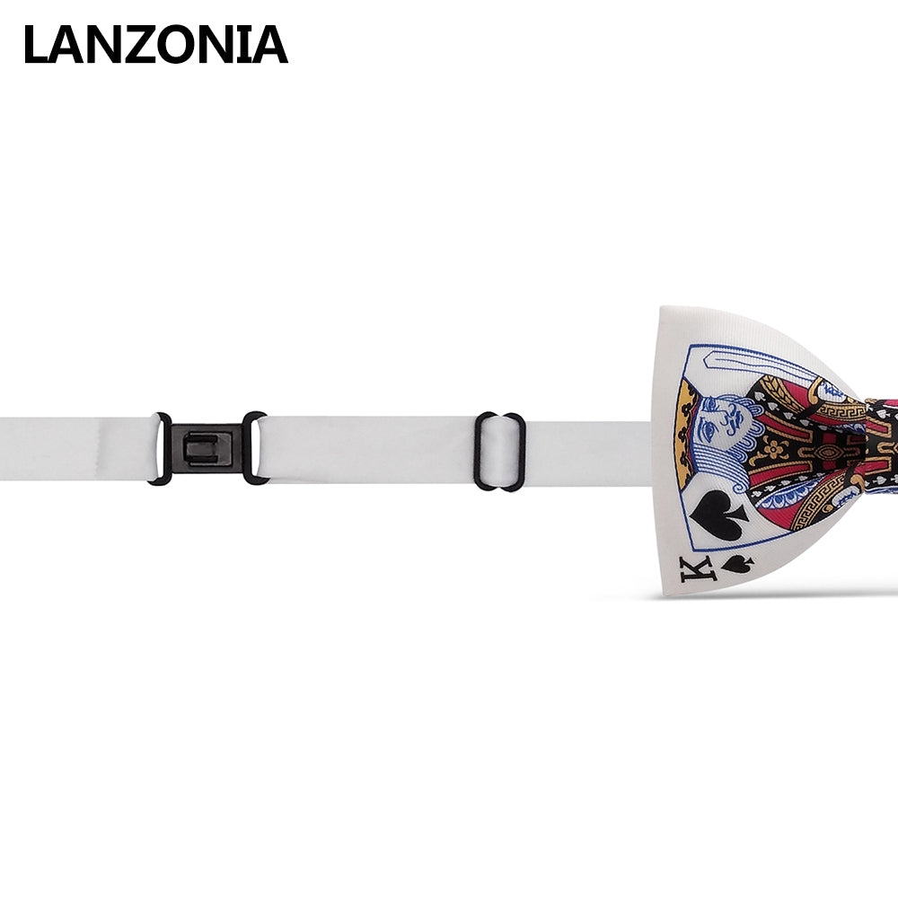 Lanzonia Mens White Funny Poker Patterned Different Types of Bow Tie - Lanzonia