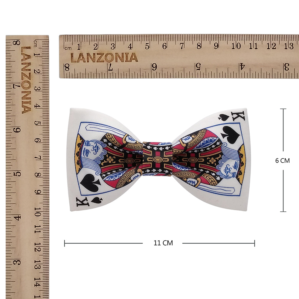 Lanzonia Mens White Funny Poker Patterned Different Types of Bow Tie - Lanzonia