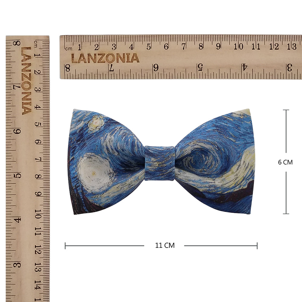 Lanzonia Men's Designer Blue Oil Painting Patterned Bow Tie - Lanzonia