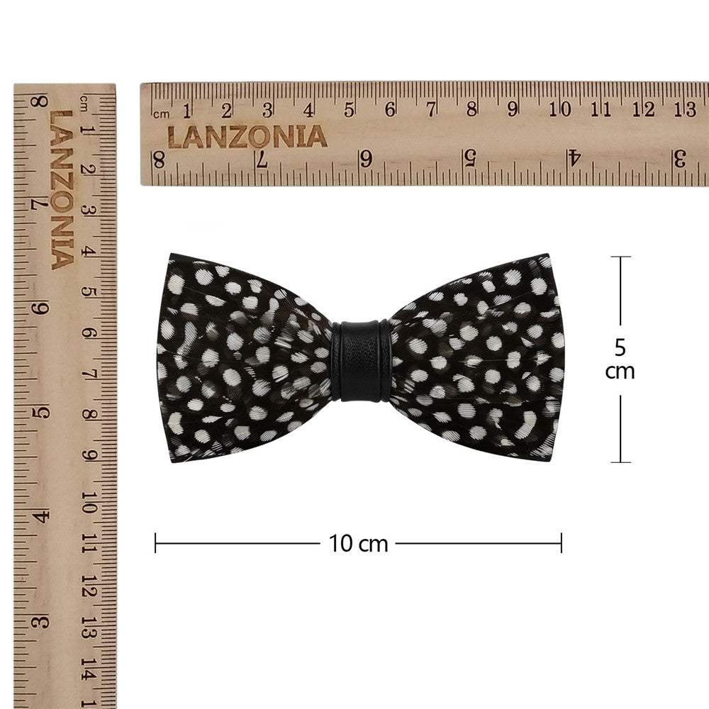 Lanzonia Boy's Handmade Bowtie Feather Polk Dot Black Bow Tie for Kids - Lanzonia