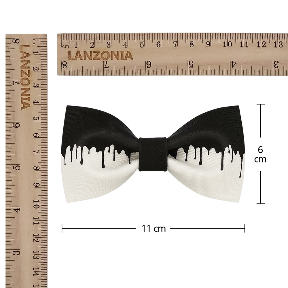 Lanzonia Men's Black and White Bowtie Wedding Ink Pattern Bow Tie - Lanzonia