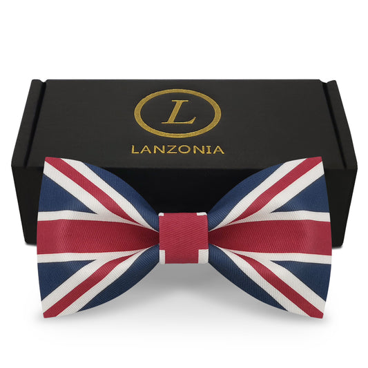 Lanzonia Funny Bow Ties for Men, Novelty Designer Union Jack Flag Bowtie for Wedding Party