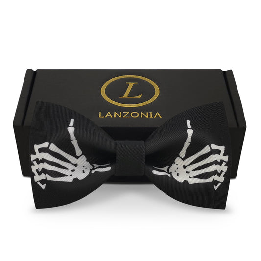 Lanzonia Mens Novelty Skeleton Bow Tie Funny Skull Designer Bowtie for Holiday Halloween