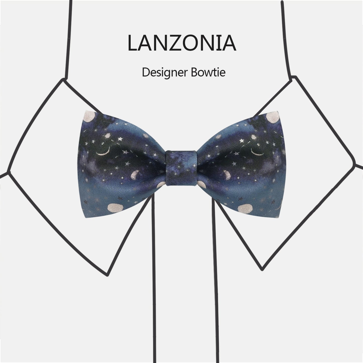 Lanzonia Funny Bowtie Men Moon and Star Night print Bow Tie for Party Holiday Brithday