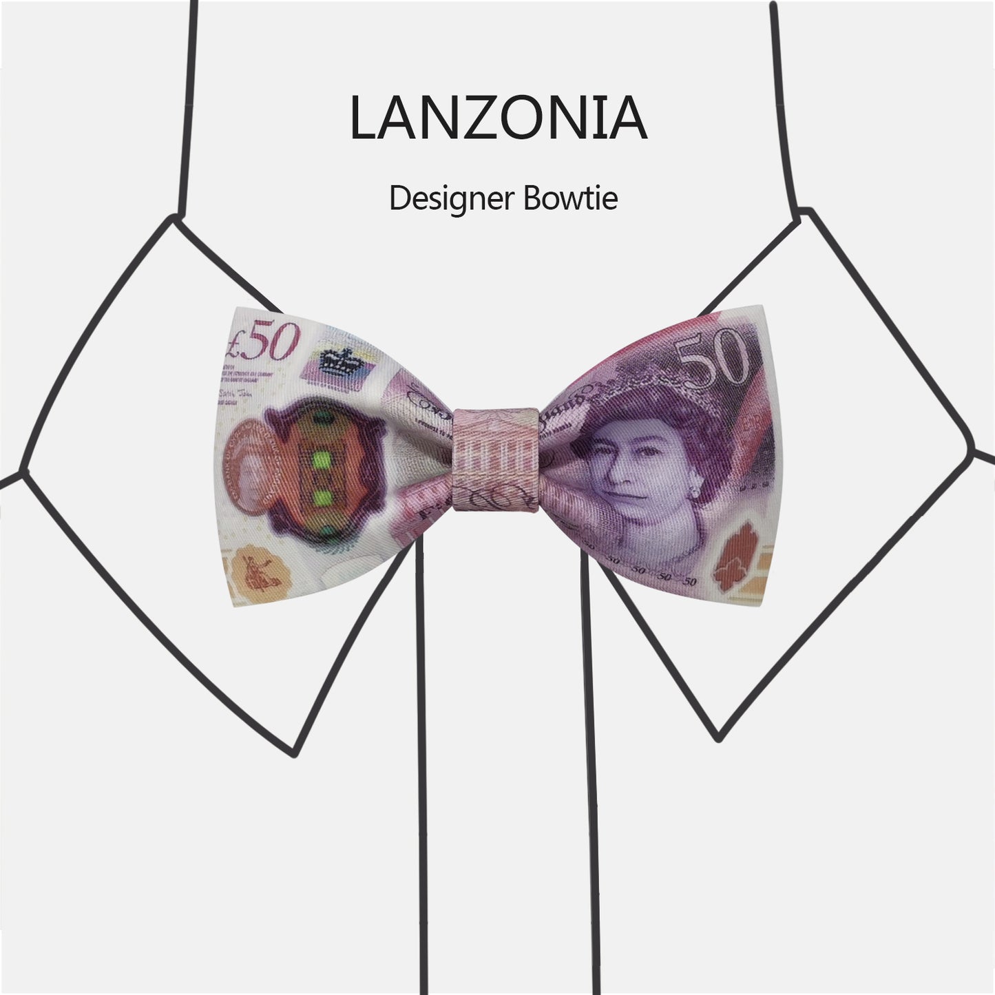 Lanzonia Men's Novelty Bow Tie Funny 50 GBP Money Pattern Designer Bowtie for Holiday New Years Eve Party