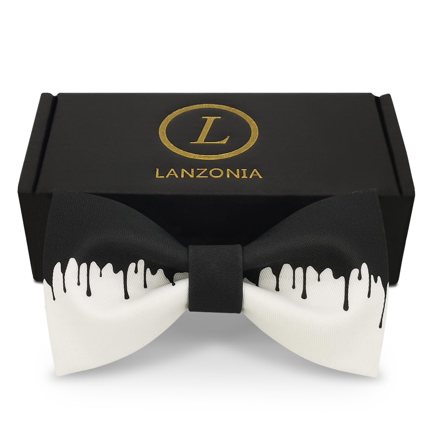 Lanzonia Men's Black and White Bowtie Wedding Ink Pattern Bow Tie for Holiday New Years Eve