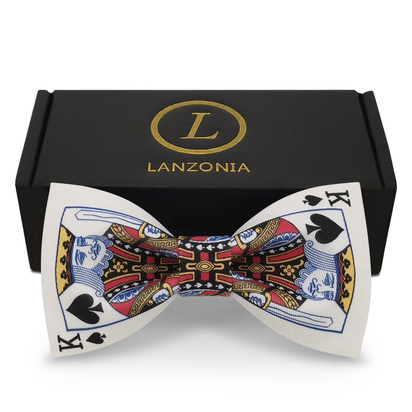 Lanzonia Mens White Funny Poker Bowtie Different Types of Bow Tie for Holiday New Years Eve