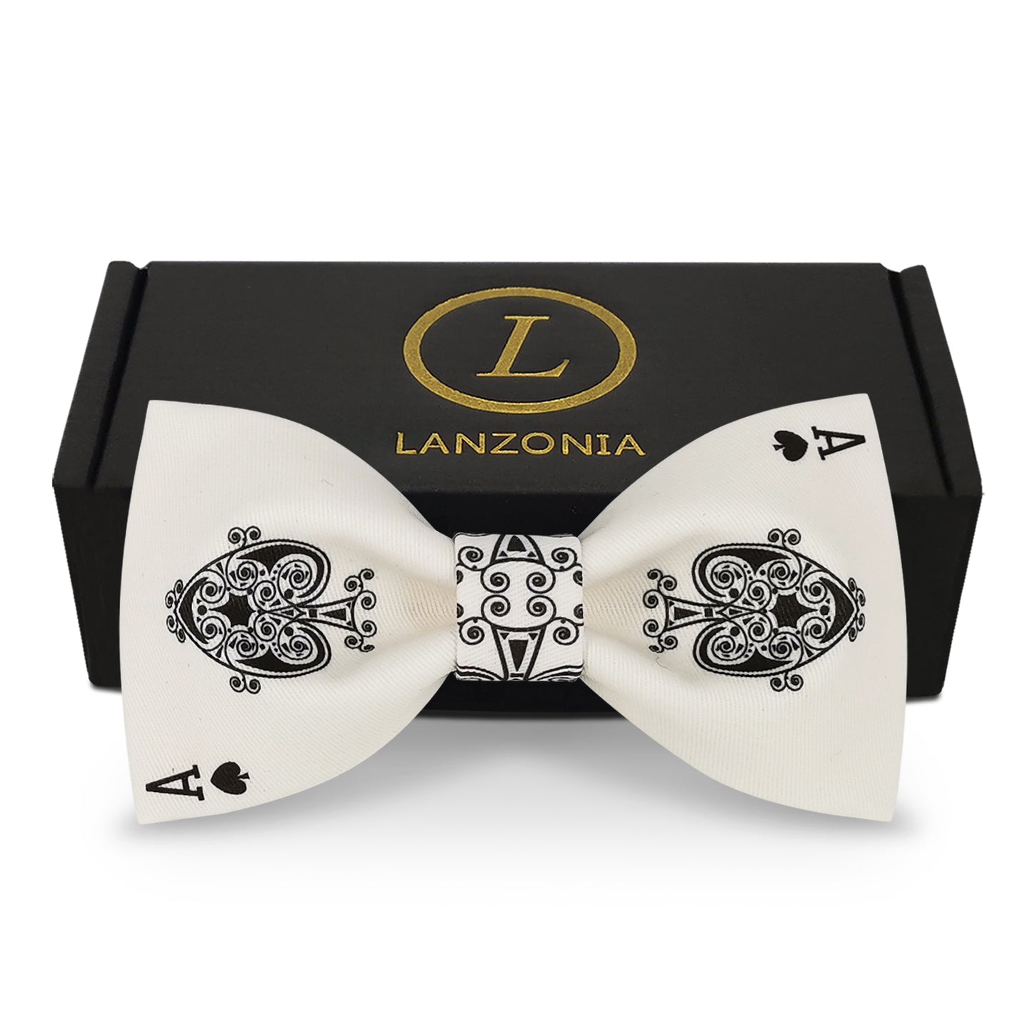 Lanzonia Men's Funny Wedding Bowtie Spades A Poker Pattern Bow Tie for Holiday New Years Eve