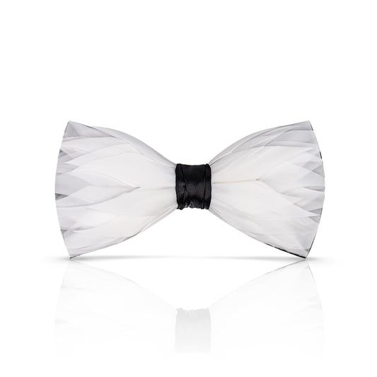 Lanzonia Men's Feather Bow Tie Handmade White Bowtie for Wedding Holiday Party Business