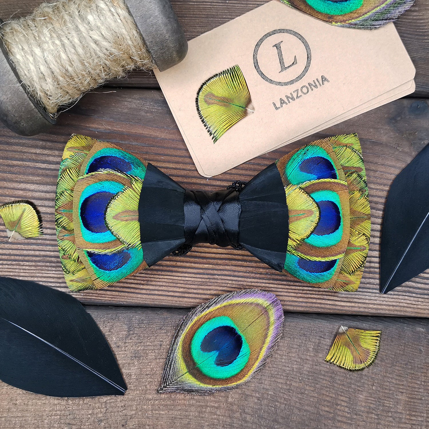 Lanzonia Feather Men's Bowtie Handmade outlets Green and Yellow Bow Tie for Party Holiday Ball Wedding