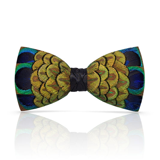 Lanzonia Men's Feather Bow Tie Handmade Peacock Bowtie for Wedding