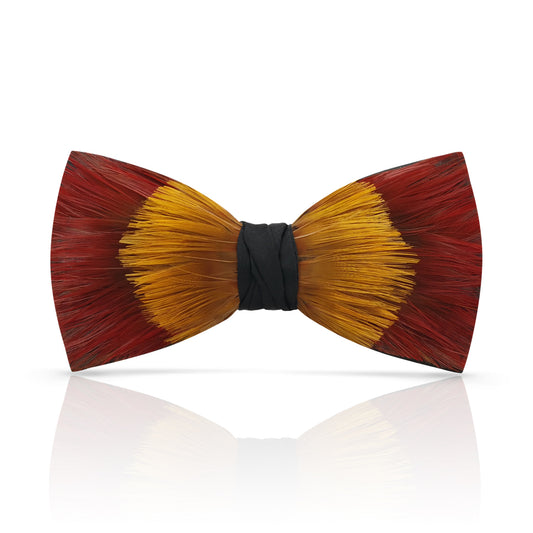 Lanzonia Feather Bow Ties for Men Handmade Red and Yellow Bowtie for Wedding Dating