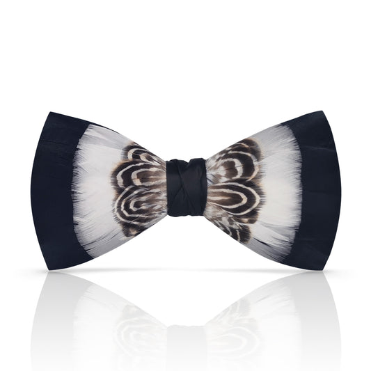 Lanzonia Men's Feather Bow Tie Handmade Black and White Bowtie for Wedding Holiday