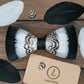 Lanzonia Men's Feather Bow Tie Handmade Black and White Bowtie for Wedding Holiday